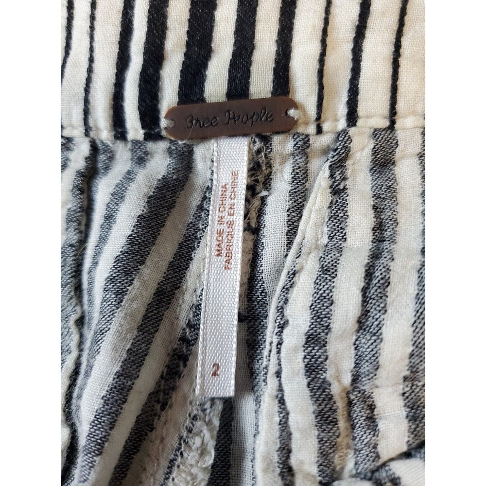Free People 2 Women Pants Tapered High Rise Pleated Striped Straight White Black - Picture 5 of 11